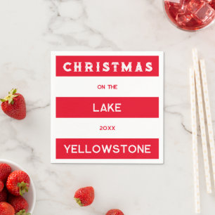 Christmas On The Lake Red Nautical Stripe Napkin