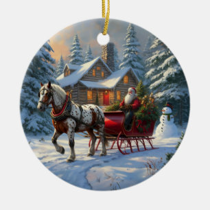 Christmas One-horse Sleigh Santa Ceramic Ornament