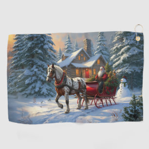 Christmas One-horse Sleigh Santa Golf Towel