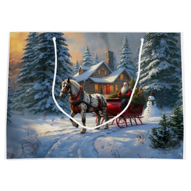 Christmas One-horse Sleigh Santa Large Gift Bag (Front)