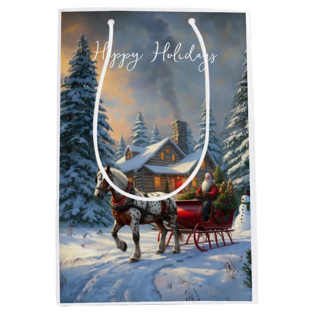 Christmas One-horse Sleigh Santa Medium Gift Bag (Front)