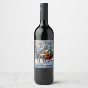 Christmas One-horse Sleigh Santa Wine Label