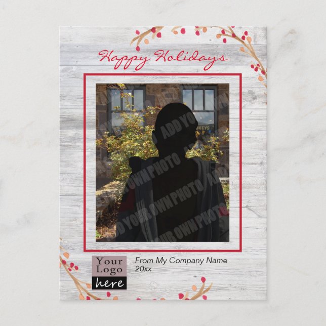 Christmas One Photo Rustic Business Logo Holiday Postcard (Front)
