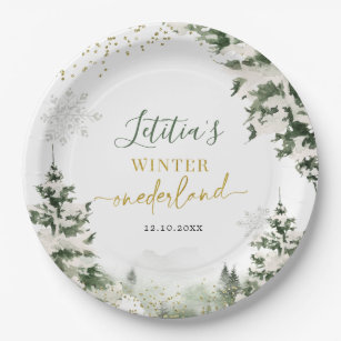 Christmas Onederland Winter Forest First Birthday Paper Plate