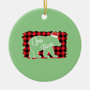 Christmas Opa Bear Christmas Red Plaid Buffalo Fam Ceramic Ornament