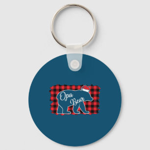 Christmas Opa Bear Christmas Red Plaid Buffalo Fam Keychain