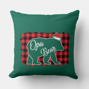 Christmas Opa Bear Christmas Red Plaid Buffalo Fam Throw Pillow