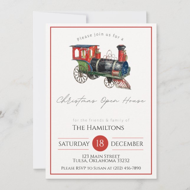 Christmas Open House Antique Train Invitation (Front)