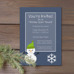 Christmas Open House - Snowman navy blue Invitation<br><div class="desc">Holiday Invitation with a cute cartoon snowman and a navy blue background</div>