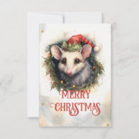Christmas opossum Watercolor