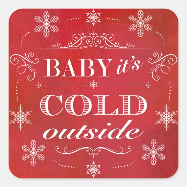 Christmas or Apres-Ski Red and White Snowflakes Square Sticker (Front)