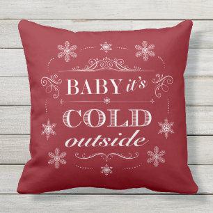 Christmas or Apres-Ski Red and White Snowflakes Throw Pillow