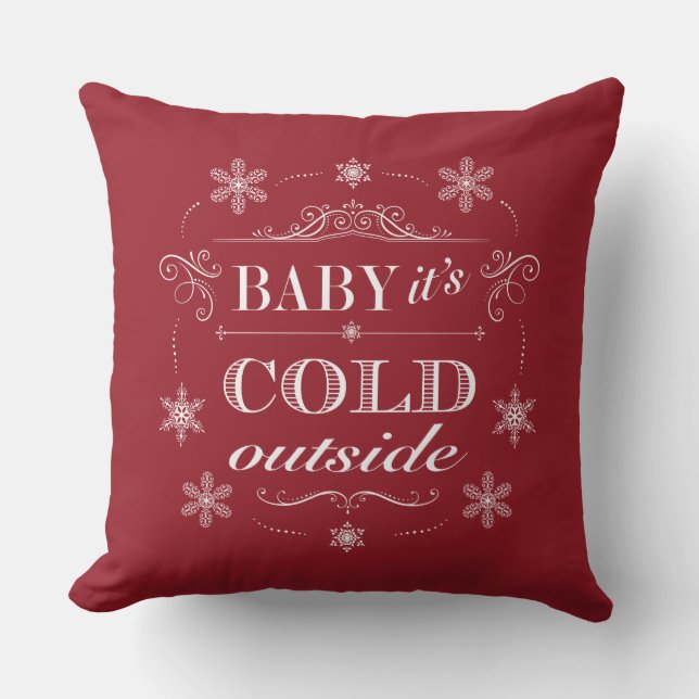 Christmas or Apres-Ski Red and White Snowflakes Throw Pillow (Front)