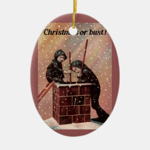 Christmas Or Bust, Boy Chimney Sweep Antique Photo Ceramic Ornament