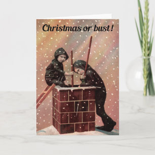 Christmas Or Bust, Boy Chimney Sweep Antique Photo Holiday Card