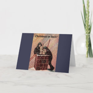 Christmas Or Bust, Boy Chimney Sweep Antique Photo Holiday Card