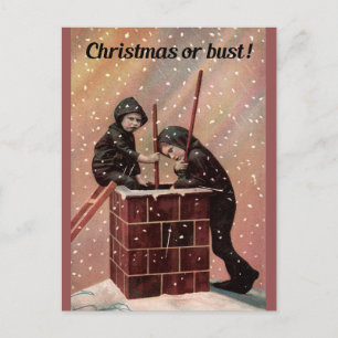 Christmas Or Bust, Boy Chimney Sweep Antique Photo Holiday Postcard