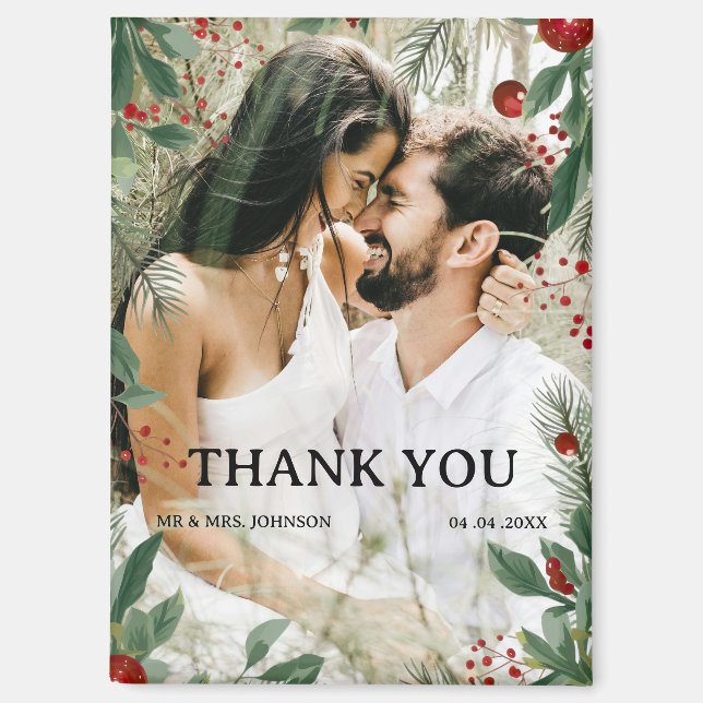 Christmas or Winter Theme Wedding Thank You Magnet (Front)
