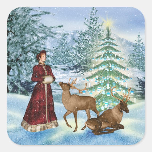 Christmas or Yule Victorian Winter Scene Stickers (Front)