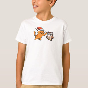 Christmas Orange Cat and Owl T-Shirt