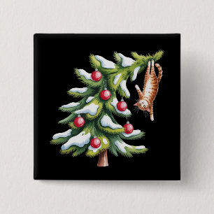 Christmas Orange Cat Tree Cats Lover Family Xmas 2 Inch Square Button