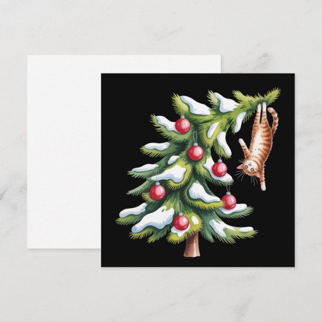 Christmas Orange Cat Tree Cats Lover Family Xmas Holiday Card (Front/Back)