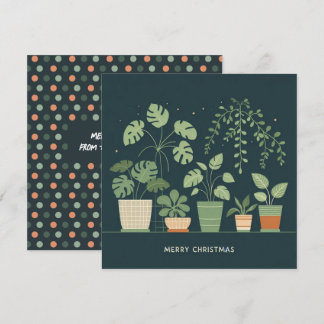 Christmas Orange Green Potted Plants Holiday Card