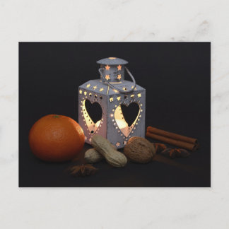 Christmas orange lantern chestnuts cinnamon sticks holiday postcard