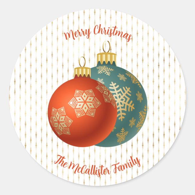 Christmas Orange Ornaments Sticker (Front)