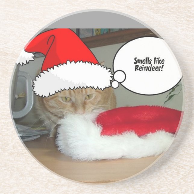Christmas Orange Tabby Cat Coaster (Front)