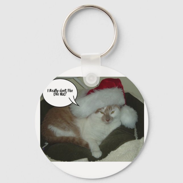 Christmas Orange Tabby Cat Humbug Keychain (Front)