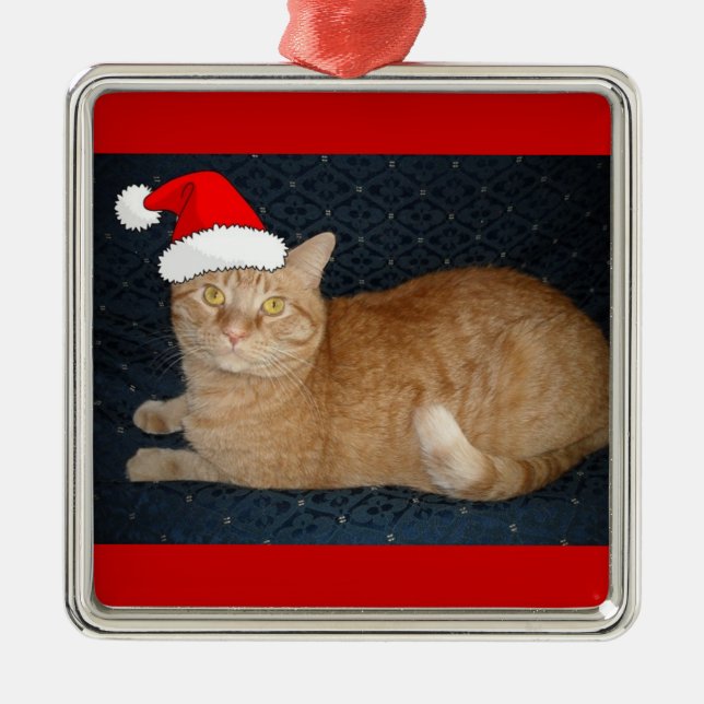 Christmas Orange Tabby Cat Metal Ornament (Front)