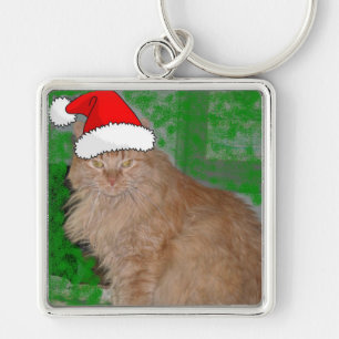 Christmas Orange Tabby Kitty Cat Keychain