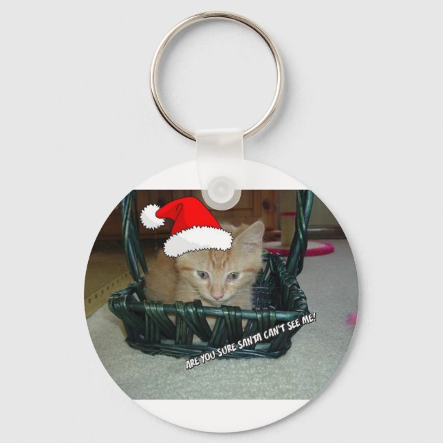 Christmas Orange Tabby Kitty Cat Keychain (Front)