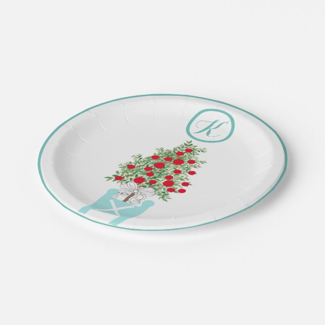 Christmas Orange tree Topiary Chinoiserie  Paper Plate (Angled)