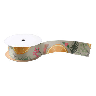 Christmas Orange Wreath Print Satin Ribbon