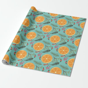 Christmas Orange Wreath Print Wrapping Paper
