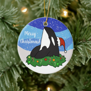 Christmas Orca Ceramic Ornament