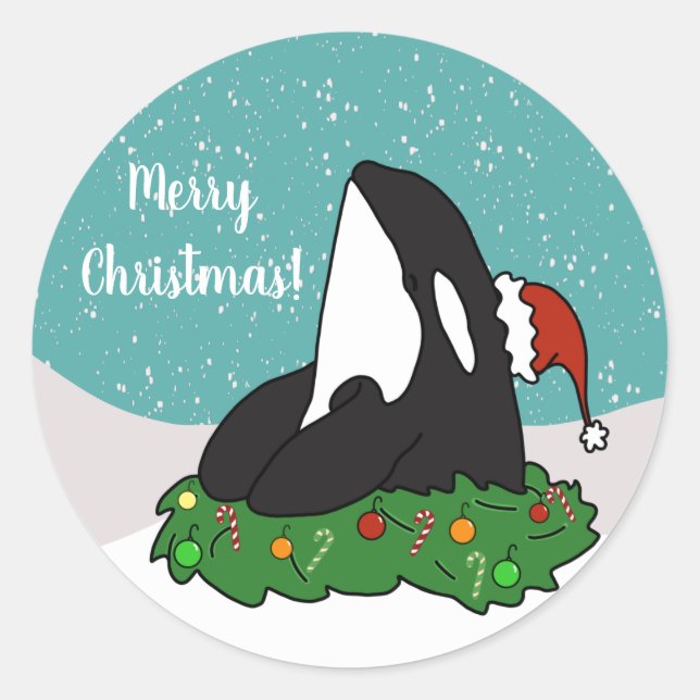 Christmas Orca Classic Round Sticker (Front)