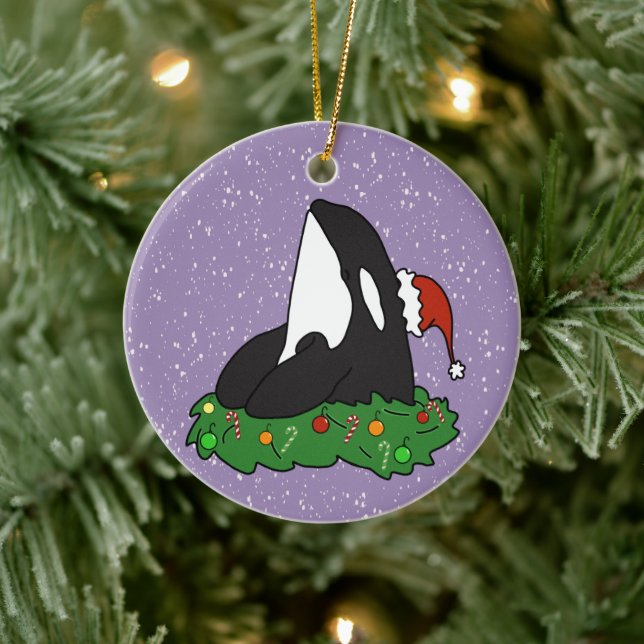 Christmas Orca Killer Whale  Ceramic Ornament (Tree)