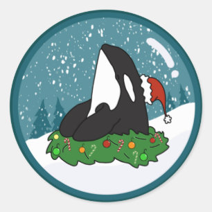 Christmas Orca Killer Whale Classic Round Sticker