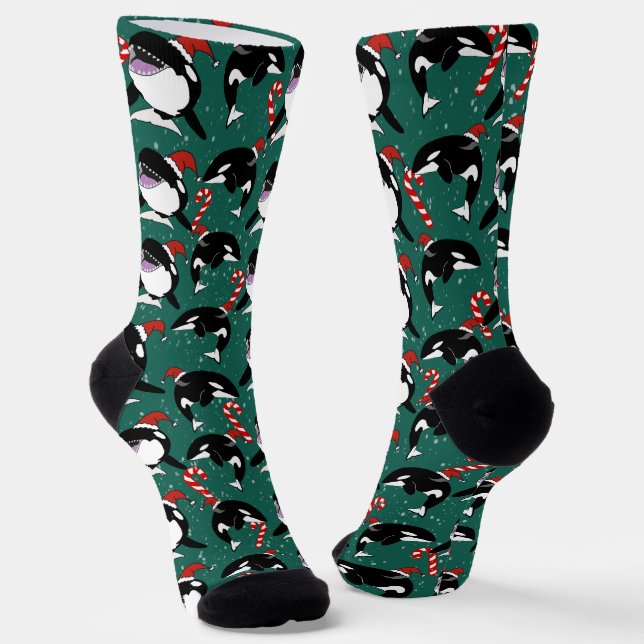 Christmas Orca Killer Whale  Socks (Angled)