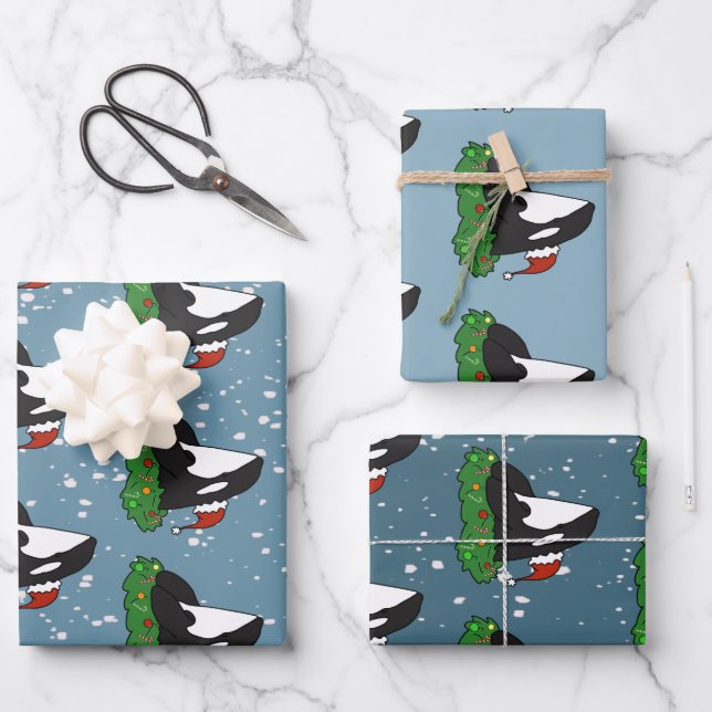 Christmas Orca Killer Whale Wrapping Paper Sheet (Front)
