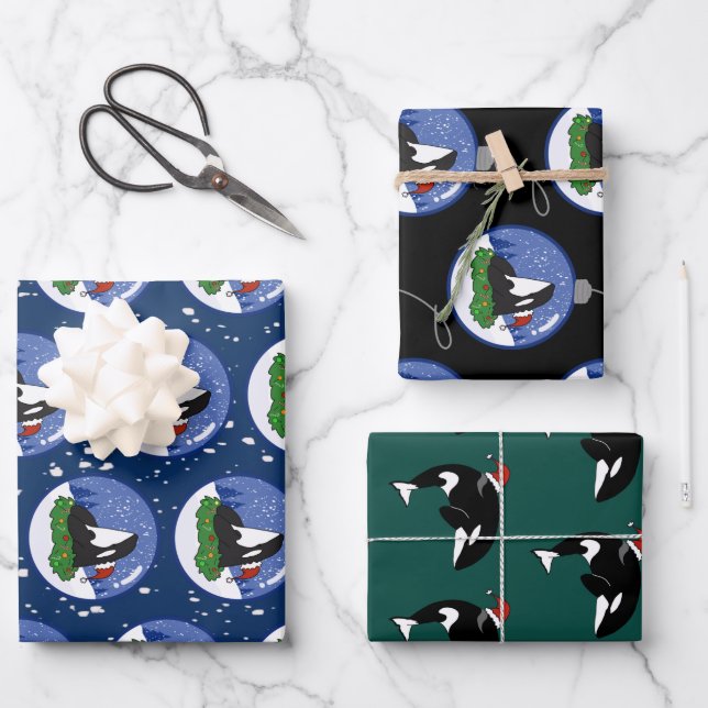 Christmas Orca Killer Whale Wrapping Paper Sheet (Front)