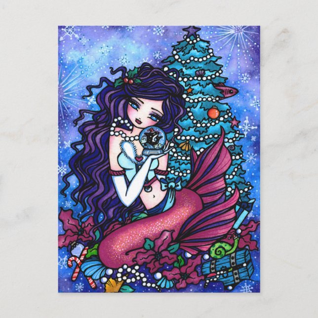 Christmas Orca Mermaid Fantasy Art Postcard (Front)