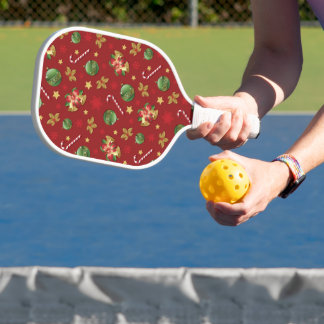 Christmas Ornamant & Candy Cane Pattern Pickleball Paddle