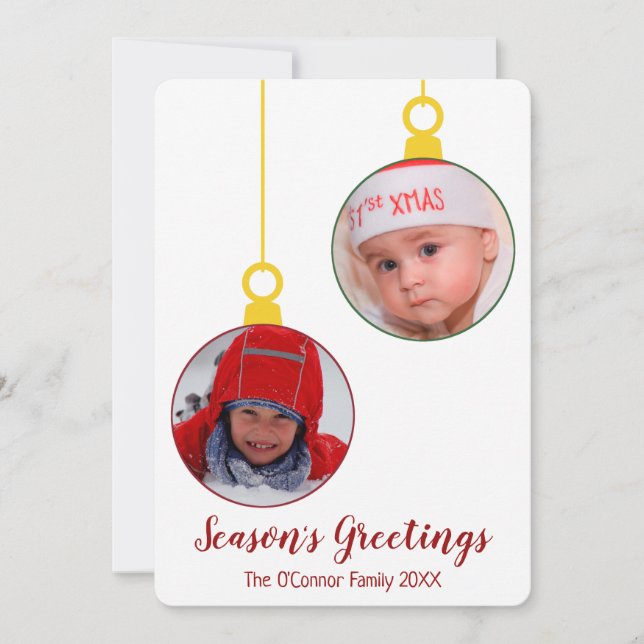 Christmas Ornament, 2 Photo Cutout Holiday Card (Front)
