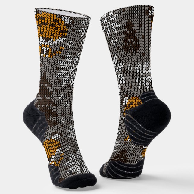 Christmas ornament and Trees Retro classy pattern  Socks (Angled)