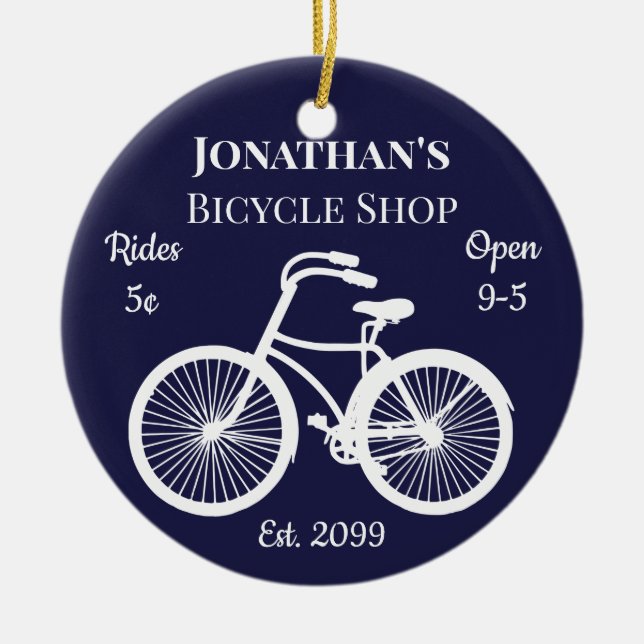 Christmas Ornament Bicycle Shop Rides 5¢ (Front)