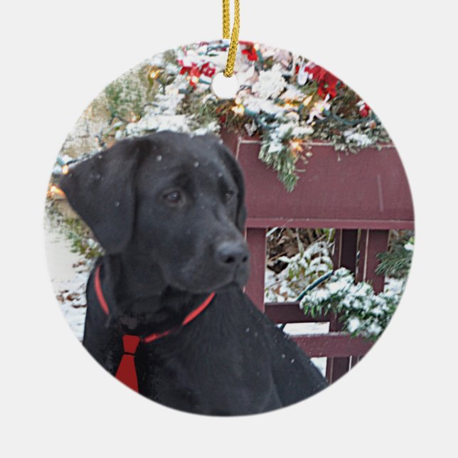 Christmas Ornament~ Black Labrador puppy Ceramic Ornament (Front)